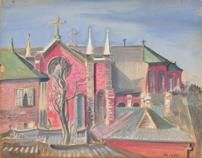 이인성, 계산동 성당, 1930년대, 종이에 수채 물감, 34.5x44cm (국립현대미술관 제공)