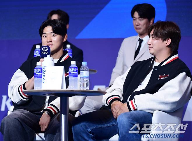 20일 서울 잠실 롯데호텔월드 크리스탈볼룸에서 2025 KBO리그 미디어데이가 열렸다. 미디어데이에 참석한 KIA 김도영, 나성범. 잠실=송정헌 기자songs@sportschosun.com/2025.03.20/