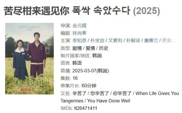 중국의 영화·드라마·도서 등 평론 사이트인 ‘더우반’에 넷플릭스 드라마 ‘폭싹 속았수다’의 평점과 평론이 올라와 있다. /더우반