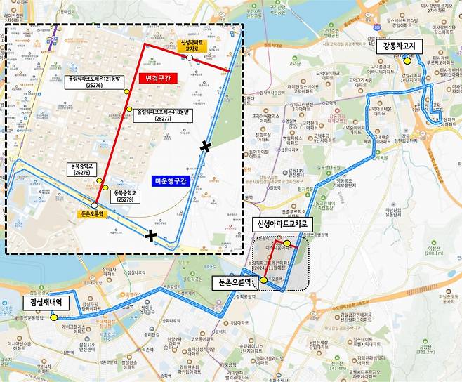 변경될 3323번 버스 노선도. 강동구 제공