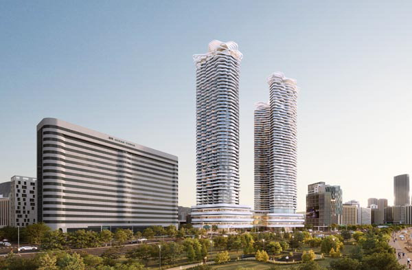 부산 해운대구 옛 그랜드호텔 부지에 추진하는 6성급 호텔과 352실 규모의 오피스텔 건립 사업이 부산시 건축위원회 심의를 조건부 통과했다. 사업 완성 이후의 조감도. [엠디엠플러스]