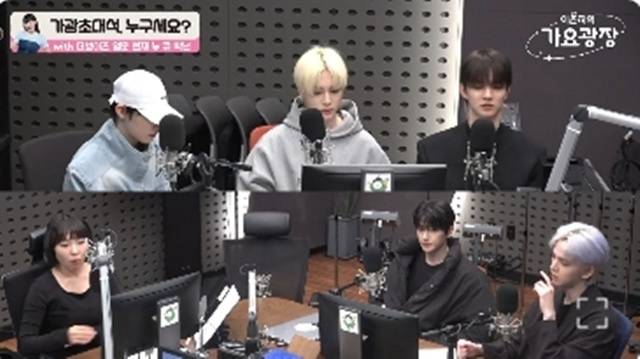 왼쪽 위부터 뉴, 주학년, 큐, 이은지, 현재, 영훈 (KBS cool FM ‘이은지의 가요광장’ 캡처)