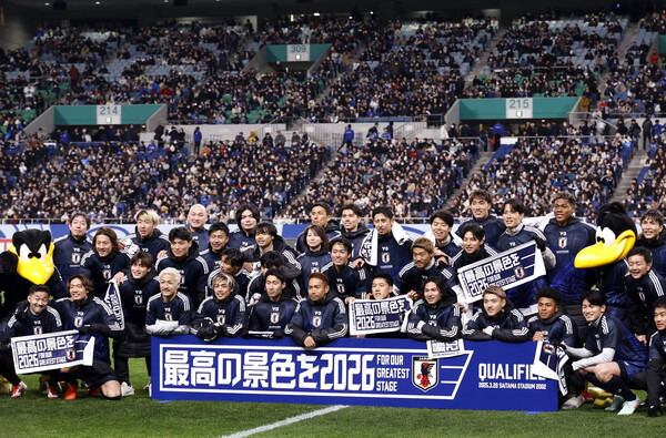 ▲ 압도적인 1위를 질주하며 전세계에서 가장 빠르게 2026 북중미 월드컵 본선 진출을 확정한 일본 축구대표팀. ⓒ연합뉴스/EPA/REUTERS