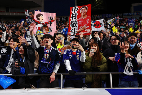 ▲ 압도적인 1위를 질주하며 전세계에서 가장 빠르게 2026 북중미 월드컵 본선 진출을 확정한 일본 축구대표팀. ⓒ연합뉴스/EPA/REUTERS