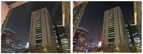 아이폰 15와 아이폰 16e로 찍은 종각역 부근 풍경 (서울=연합뉴스) 조현영 기자 = 아이폰 15(왼쪽)와 아이폰 16e로 같은 날 같은 시간 찍어본 종각역 부근 풍경이다. 왼편에 건물의 색 등이 16e에서 더 선명하게 촬영됐다. 2025.3.20 hyun0@yna.co.kr