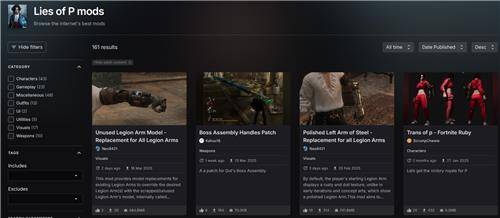 넥서스모드에 등록된 'P의 거짓' 모드들 [홈페이지 캡처]