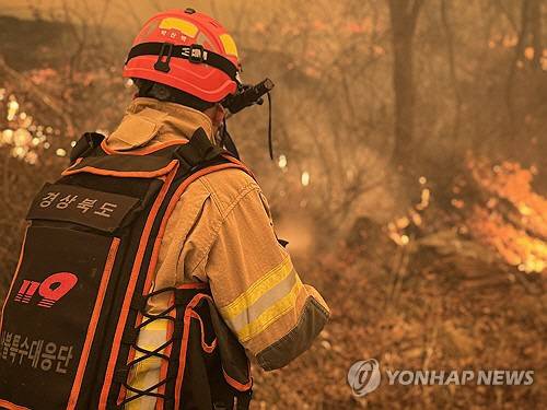경북 의성 산불을 진화하는 산불진화대원 모습. 연합뉴스 제공
