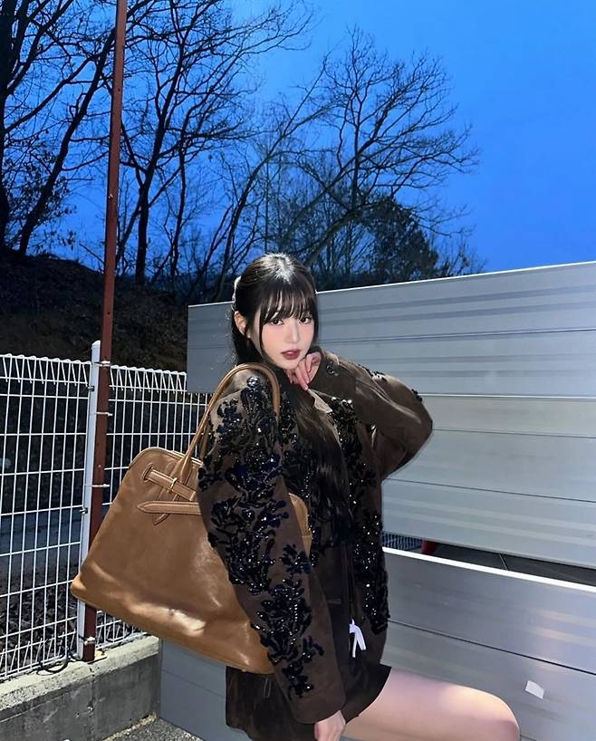 Ive's Jang Won-young with Miu Miu's Aventure Nappa Leather Bag (Instagram)