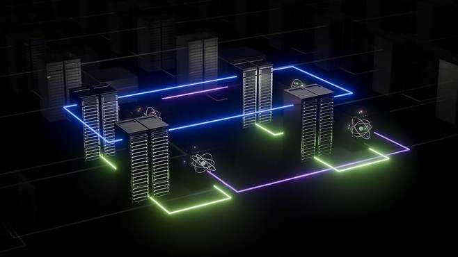 고전 프로세서와 양자 프로세서를 연결한 '가속 양자 슈퍼컴퓨터' 개념도.