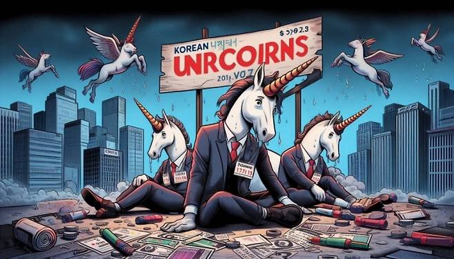 국내 신규 유니콘 기업(기업가치 1조원 이상인 비상장 스타트업)이 최근 2년 연속 급감한 것으로 나타났다./그래픽=마이크로소프트 이미지 생성AI '디자이너'