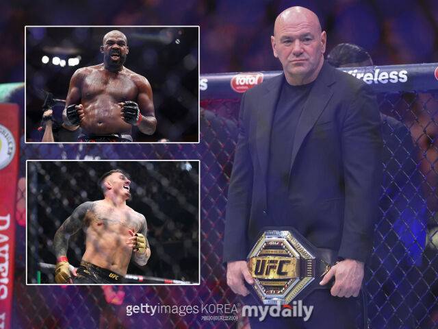 화이트 UFC 대표(오른쪽)가 존 존스(왼쪽 위)와 아스피날의 맞대결을 다시 한번 확신했다. /게티이미지코리아