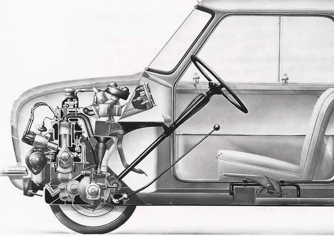 가로 배치 직렬 엔진을 탑재한 초기 MINI 모델 / 출처=MINI