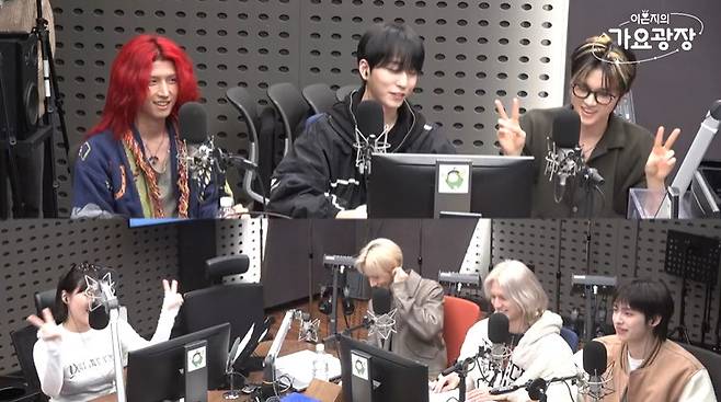 왼쪽 위부터 시계방향으로 준한, 건일, 정수, 오드, 주연, 가온, 이은지 (사진=KBS 쿨FM ‘이은지의 가요광장’ 캡처)