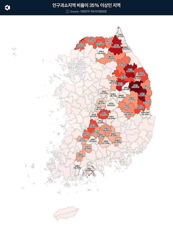 전국 인구과소지역. /나라스페이스