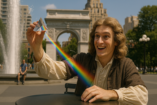 오픈AI의 새로운 이미지 생성 인공지능(AI) 모델 '챗GPT 4o(오) 이미지 제네레이션'(ChatGPT 4o Image Generation)이 물리학자 뉴턴의 '스펙트럼 이론'의 생성한 이미지를 활용해 또 다시 새롭게 생성한 이미지. 오픈AI 제공