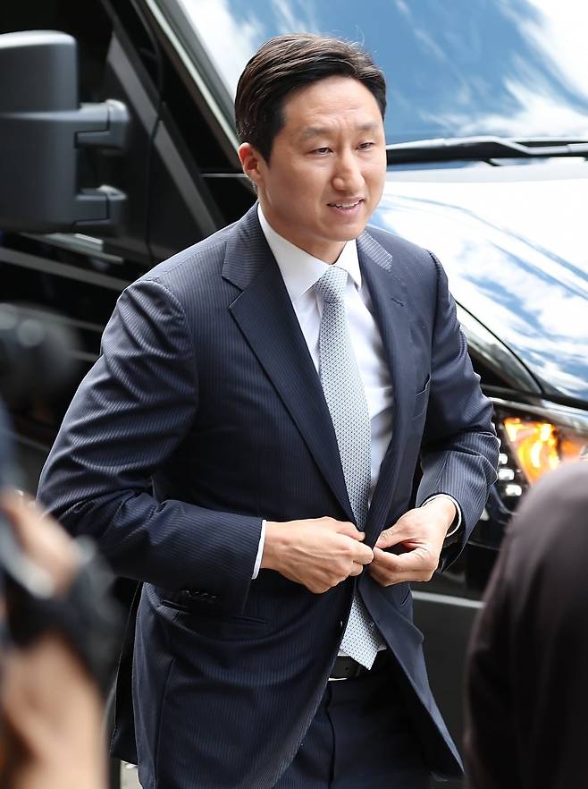 정기선 HD현대 수석부회장이 2024년 5월 28일 오후 서울 중구 롯데호텔에서 빈 자이드 알 나하얀 아랍에미리트(UAE) 대통령과의 간담회를 위해 참석하고 있다. 사진=한국경제신문