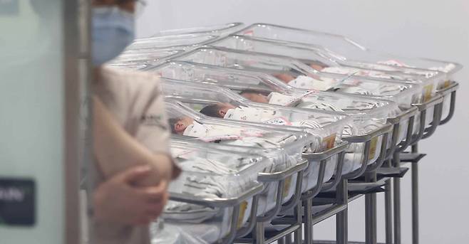 인천 미추홀구의 한 산부인과에서 간호사들이 신생아들을 돌보고 있다. [사진 = 뉴스1]