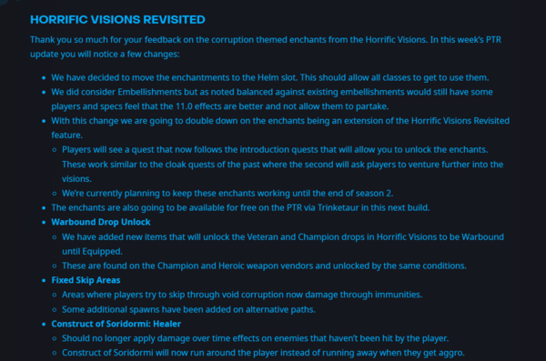 -&nbsp;공포의 환영과 타락 마부 변경점에 대한 공지 (출처 : 와우 공식 포럼)