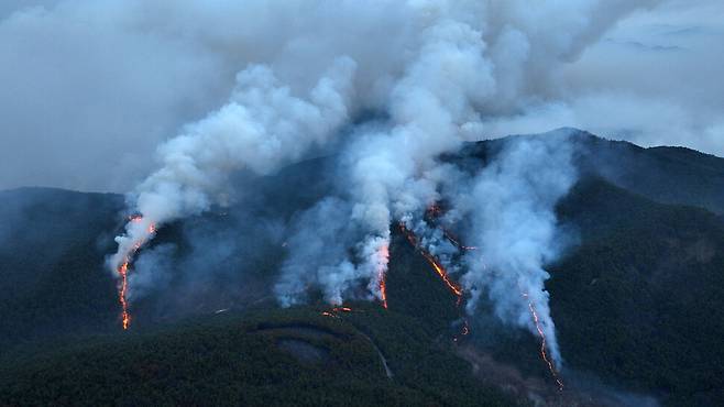 2025년 3월24일 오전 경북 의성군 점곡면 일대에서 산불이 번지고 있다. 한겨레 김영원 기자