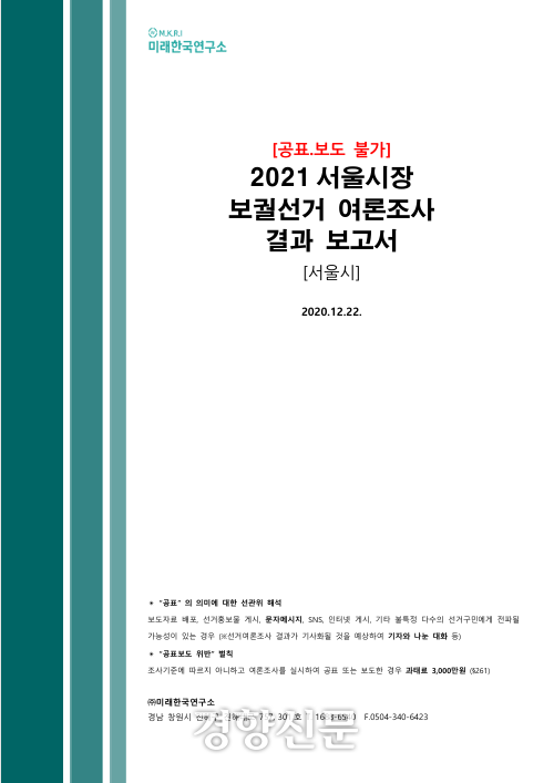 미한연이 진행한 2020년 12월22일 여론조사 결과 보고서