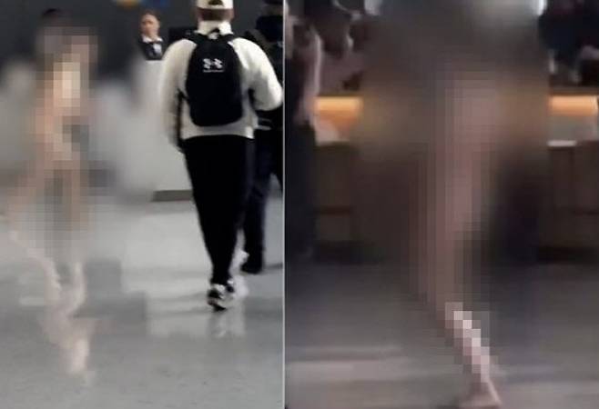 미국의 한 공항에서 알몸으로 난동을 부린 여성의 모습이 포착됐다. (사진=엑스(X) 캡처)