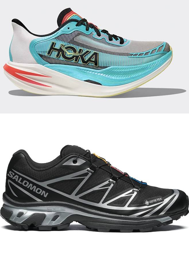 호카(위)와 살로몬 러닝화. /각 사 홈페이지