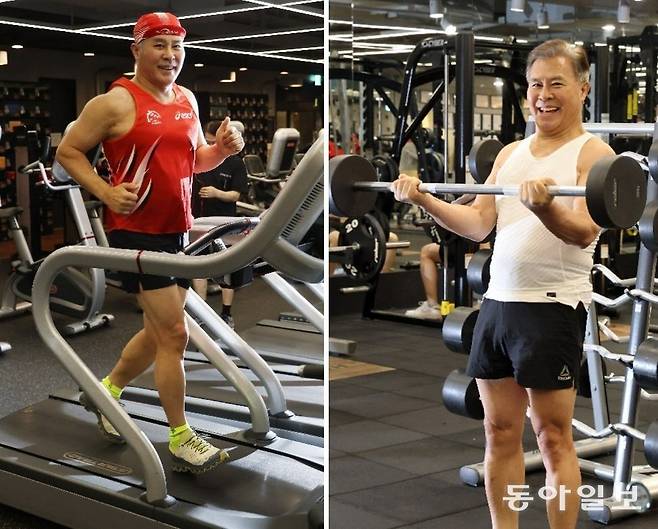 창용찬 원장이 서울 중구 삼일대로 피트니스101에서 운동하고 있다. 근육운동과 달리기(유산소운동)를 5대5 비율로 하루 90분씩 주중 4회 하고 있는 그는 “웨이트트레이닝을 병행해야 마라톤을 오래 즐길 수 있다‘고 강조한다. 장승윤 기자 tomato99@donga.com