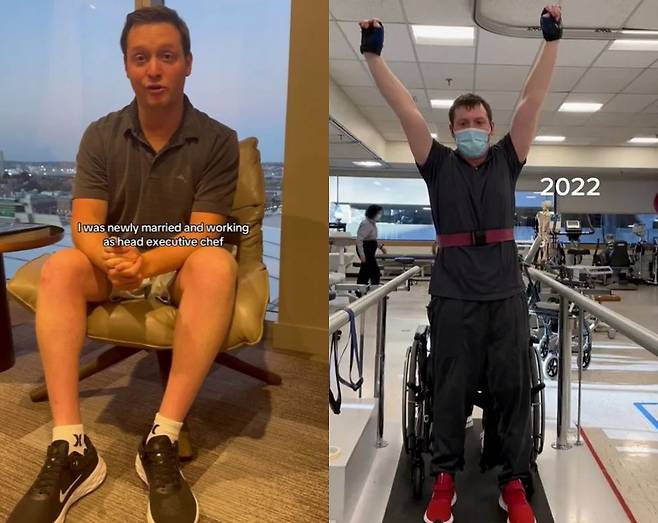 제이크 핸델은 열 달 동안 혼수상태로 여겨진 가운데, 의료진이 생명유지장치를 제거하려는 순간 움직여 살았다. 현재 핸델 모습과 재활하는 모습/사진=더 선