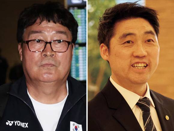 김택규 전 배드민턴협회장,&nbsp;김동문 신임 배드민턴협회장 ⓒ연합뉴스