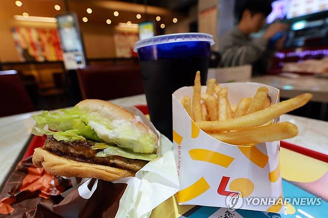 롯데리아, 다음 달 3일부터 메뉴가격 3.3% 인상 (서울=연합뉴스) 신현우 기자 = 롯데GRS가 운영하는 버거 프랜차이즈 브랜드 롯데리아가 다음 달 3일부터 65개 메뉴 가격을 평균 3.3% 인상한다고 28일 밝혔다. 대표 메뉴 리아 불고기와 리아 새우 가격은 단품 기준 5천으로 200원씩 오른다. 세트 메뉴로는 7천300원으로 인상된다.
    사진은 이날 서울 시내 한 롯데리아 매장. 2025.3.28 nowwego@yna.co.kr