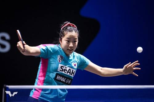 WTT 첸나이 대회 여자단식 경기 중인 신유빈  [WTT 페이스북 캡처. 재판매 및 DB 금지]