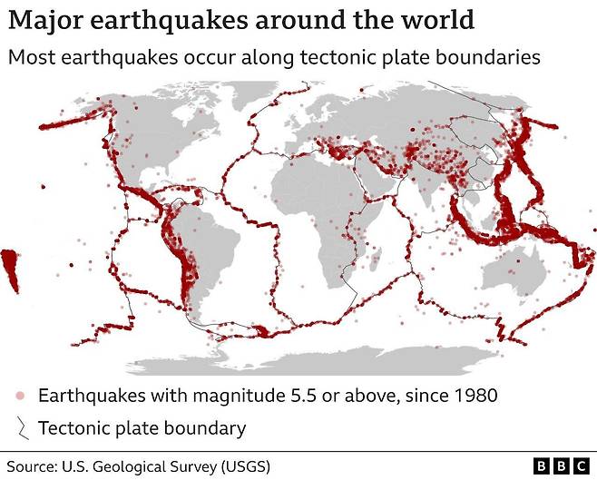 지난 40년 동안 모든 대륙에서 지진이 발생했다