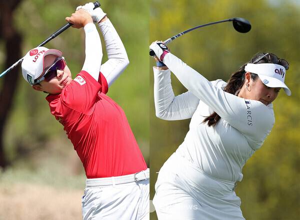 2025년 미국여자프로골프(LPGA) 투어 포드 챔피언십 프리젠티드 바이 와일드 호스 패스 대회 우승 경쟁에 뛰어든 김효주 프로, 릴리아 부가 최종라운드에서 경기하는 모습이다. 사진제공=ⓒAFPBBNews = News1