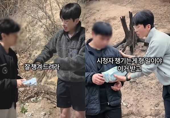 유튜버 보겸이 산불 피해로 심각한 피해를 겪은 구독자를 직접 찾아가 생필품과 위로금을 전달했다. [사진=유튜브채널 보겸TV 캡처]