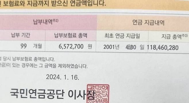 국민연금 고지서. 이준석 의원 페이스북 캡처