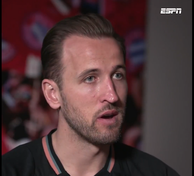 최근 ESPN과의 인터뷰 중 이적설에 대해 입을 연 케인. 그는 현재 다른 리그나 팀에 대해 생각하고 있지 않다며 이적설을 일축했다. 사진=ESPN 영국판 SNS