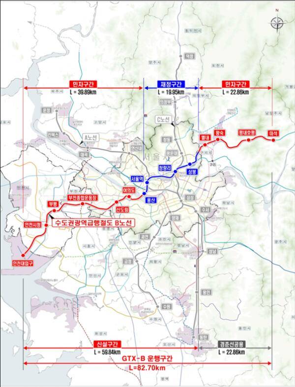 수도권광역급행철도(GTX) B노선도. 인천시 제공
