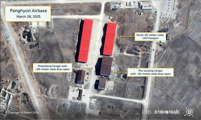 2025년 3월28일 촬영된 북한 평안북도 방현비행장의 위성이미지 [전략국제문제연구소(CSIS) '분단을 넘어'(Beyond Parallel)/Planet 2025 제공.재판매 및 DB금지]