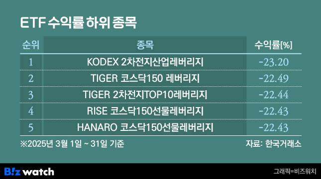 ETF 수익률 하위 종목/그래픽=비즈워치