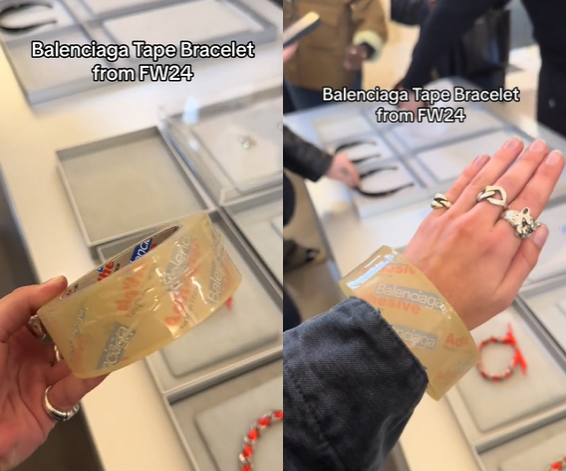 발렌시아가의 2024 F/W 컬렉션 '테이프 팔찌'. 사진=틱톡(highsnobiety) 캡처