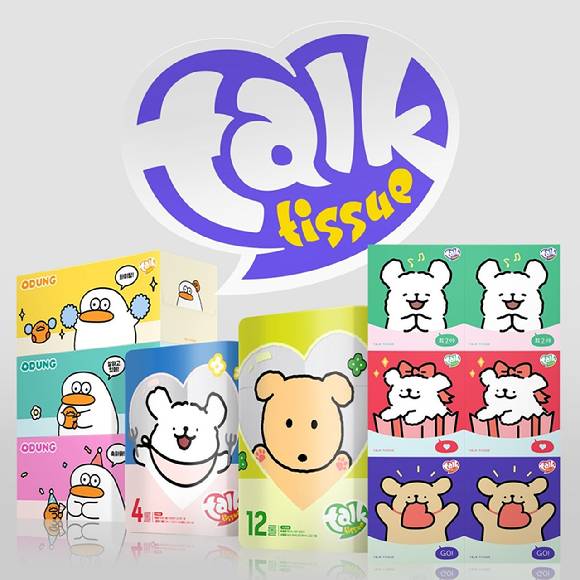 '오둥이·깜자·몰티즈' 등 카카오톡 인기 캐릭터를 활용한 '톡티슈'가 미용티슈·두루마리 화장지 등의 제품을 카카오톡 선물하기에 런칭했다. 사진은 톡티슈 제품. [사진=톡티슈]