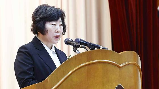 정계선 헌법재판관이 2일 헌법재판소에서 열린 취임식에서 취임사를 하고 있다. 뉴시스