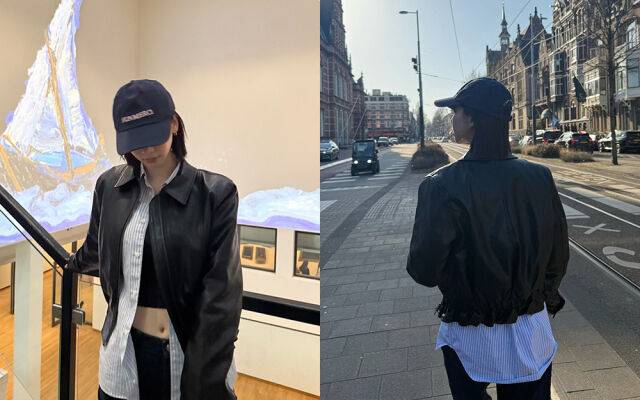 시크한 가죽 재킷 룩을 선보인 카리나. /카리나 인스타그램