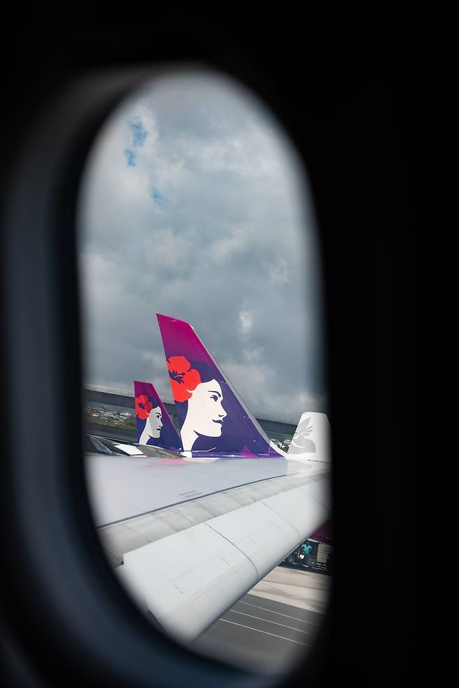 호놀룰루 공항의 하와이안항공 여객기 [사진/성연재 기자]