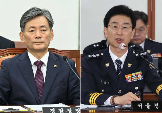 계엄 약 3시간 전 삼청동 안가에서 윤석열 대통령을 대면한 조지호 경찰청장과 김봉식 서울경찰청장. 뉴시스