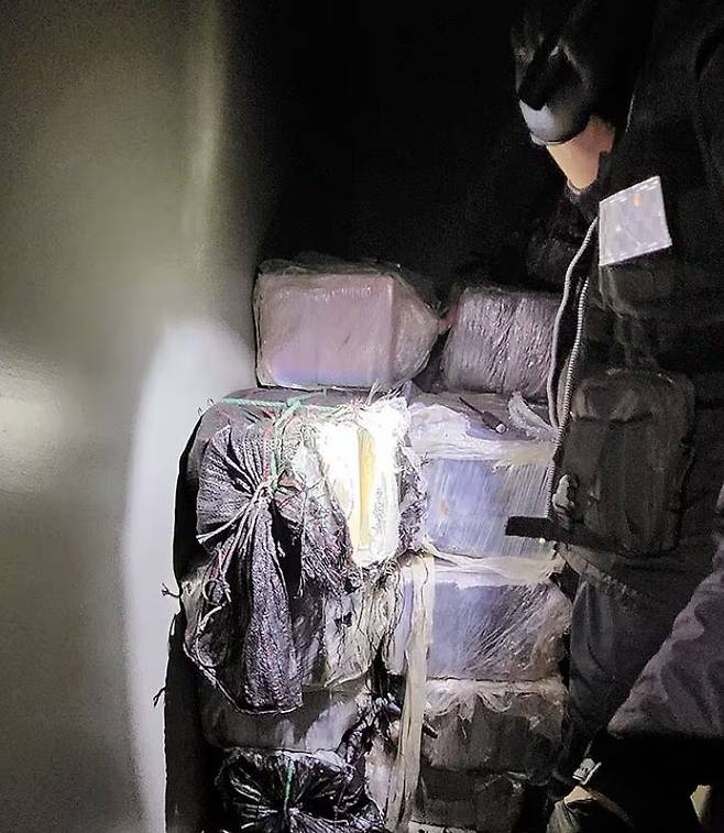 Suspected drugs found aboard a foreign vessel docked at Okgye Port in Gangneung, on the morning of April 2, 2025. /Korea Coast Guard Region-East