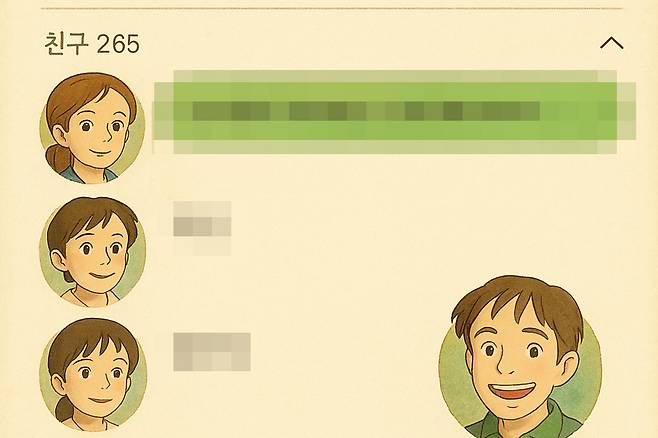 AI로 생성한 지브리 스타일 프로필 이미지. 동일한 스타일의 프로필 사진 유행을 반영한다.