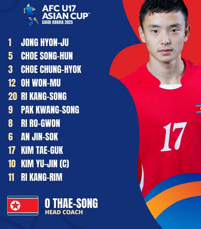 북한-이란 스타팅 라인업. /사진=AFC 공식 SNS 갈무리