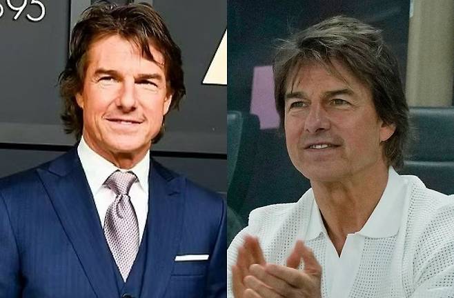 3월 아카데미 시상식에서 톰 크루즈 모습과 작년 파리 올림픽에서 포착된 톰 크루즈 모습./사진=데일리메일, USA Today