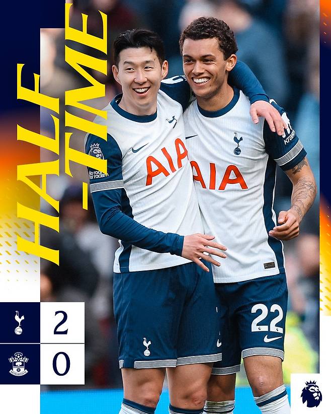 손흥민(왼쪽)이 브레넌 존슨의 득점을 기뻐하고 있다. /사진=토트넘 홋스퍼 공식 사회관계망서비스(SNS_